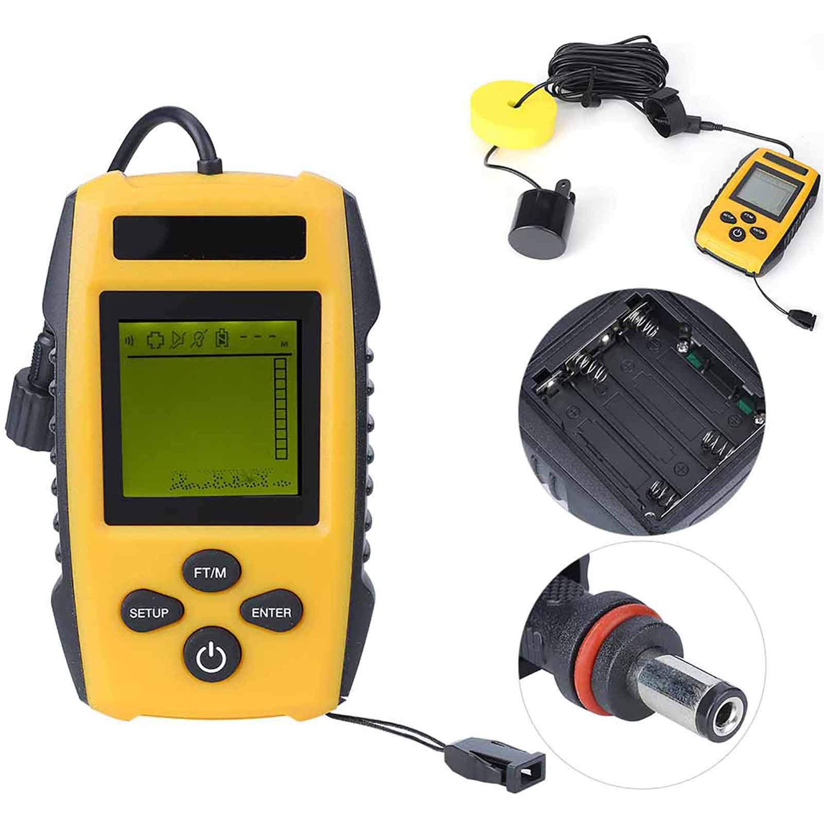 Tragbares Fisch Tiefenmesser Wasser Smart Fischfinder für Angeln | Tragbares Marinegerät Fisch Finder Geber mit TN/UV Geschütztes LCD, 200-khz Sonarstrahl, Tiefenbereich 0,7 m bis 100 m