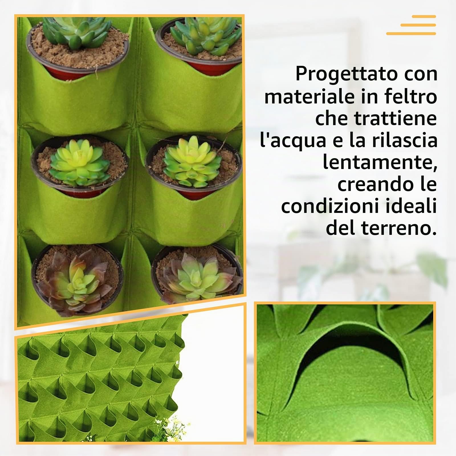 LITLANDSTAR Sacchetti per fioriere da appendere, 25 tasche, verticali da appendere alla parete, per coltivare piante e piante (1 m x 1 m, verde)