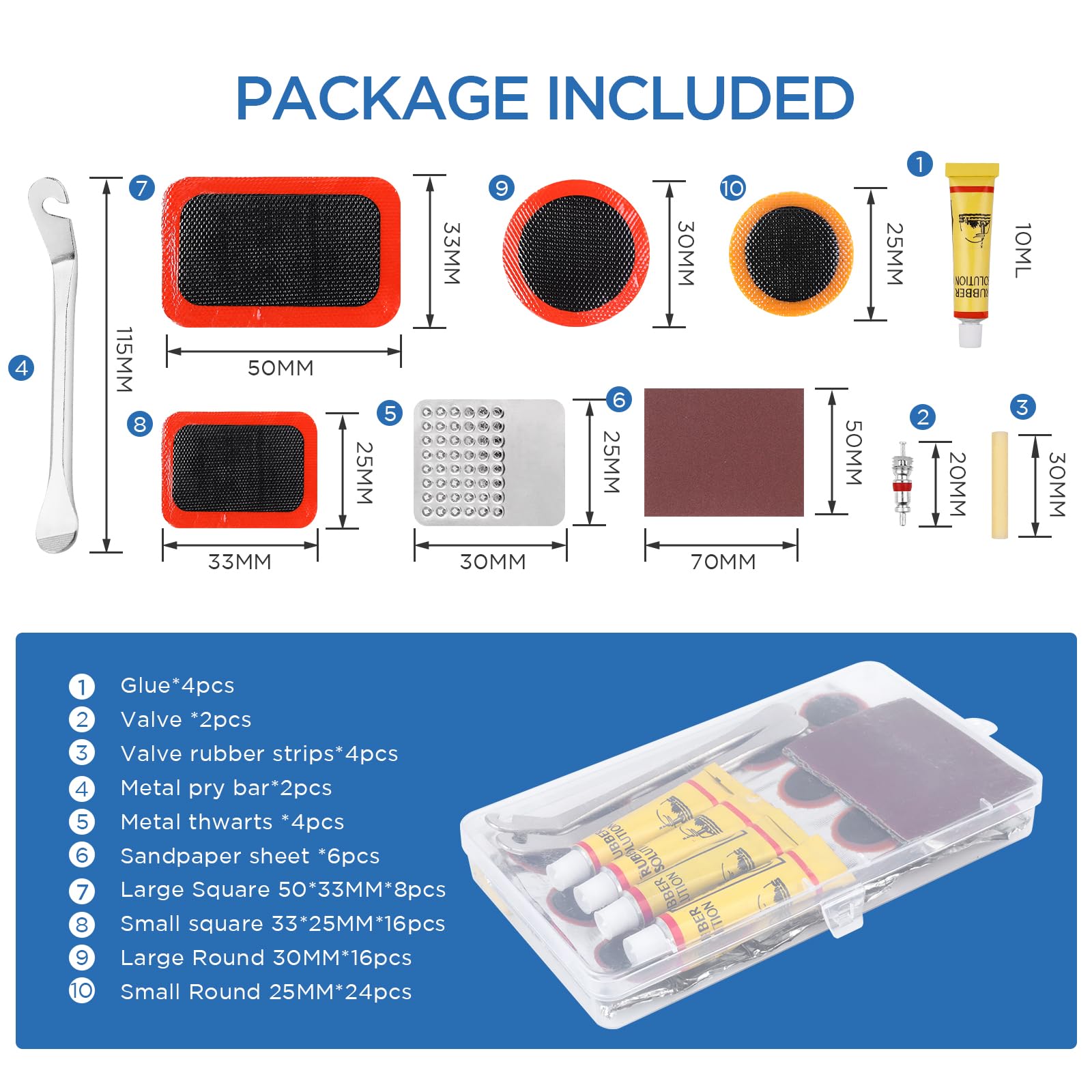 AiQInu Kit Repara Pinchazos Bicicleta, 86pcs Kit de Reparación de Neumáticos de Bicicleta, Parches Bicicleta, Kit Pinchazos Bicicleta