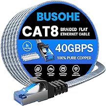BUSOHE Cat 8 Cavo Ethernet 15m, ​​Cavo di Rete LAN Gigabit RJ45 Piatto ad Alta Velocità, Cavo Patch Internet 40Gbps 2000Mhz Compatibile con PC, Laptop, Router, Modem