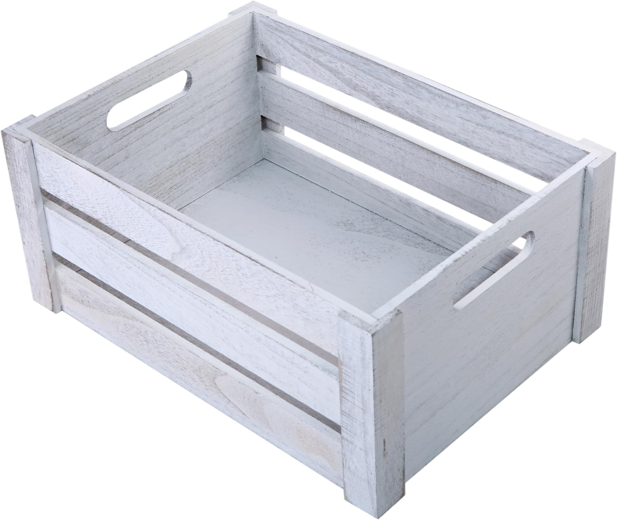 Wickerfield Wooden Crate with handles Shelve Basket Racking Crates Gift Hampers Wedding Decoration Retail Display Rack (White Wash, Small)