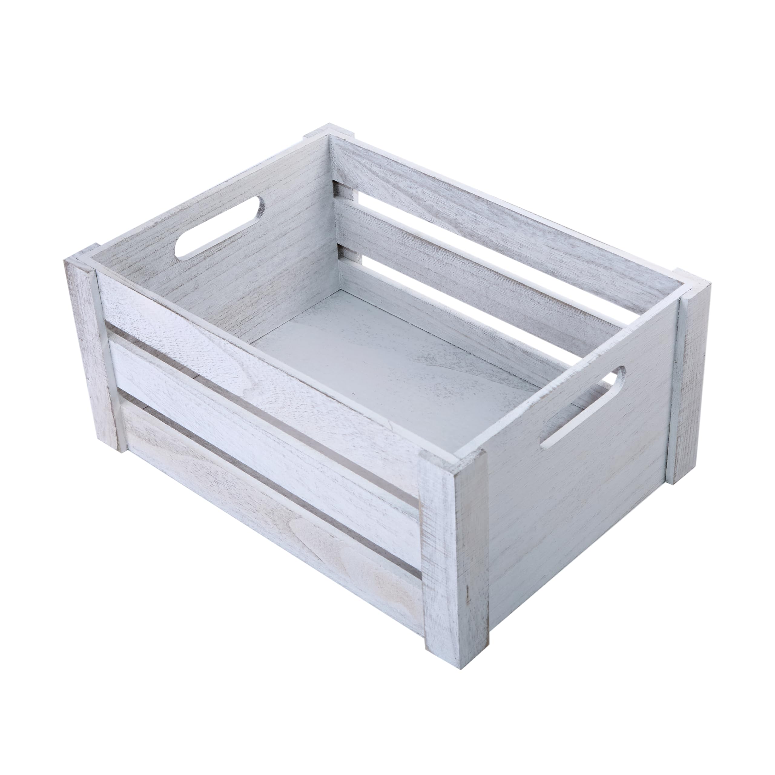 Wickerfield Wooden Crate with handles Shelve Basket Racking Crates Gift Hampers Wedding Decoration Retail Display Rack (White Wash, Small)