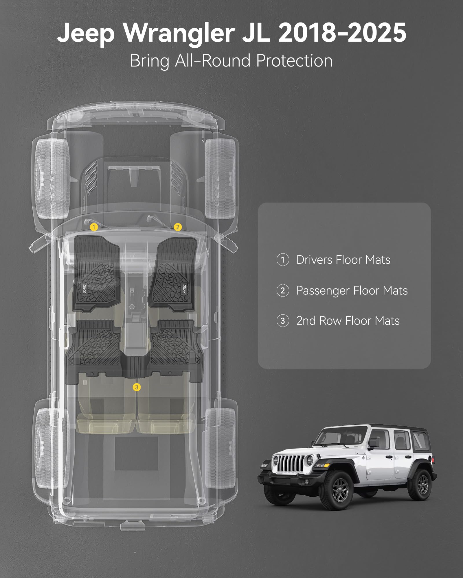 Amazon | 3W フロアマット Jeep Wrangler JL 2018-2024 Unlimited 4