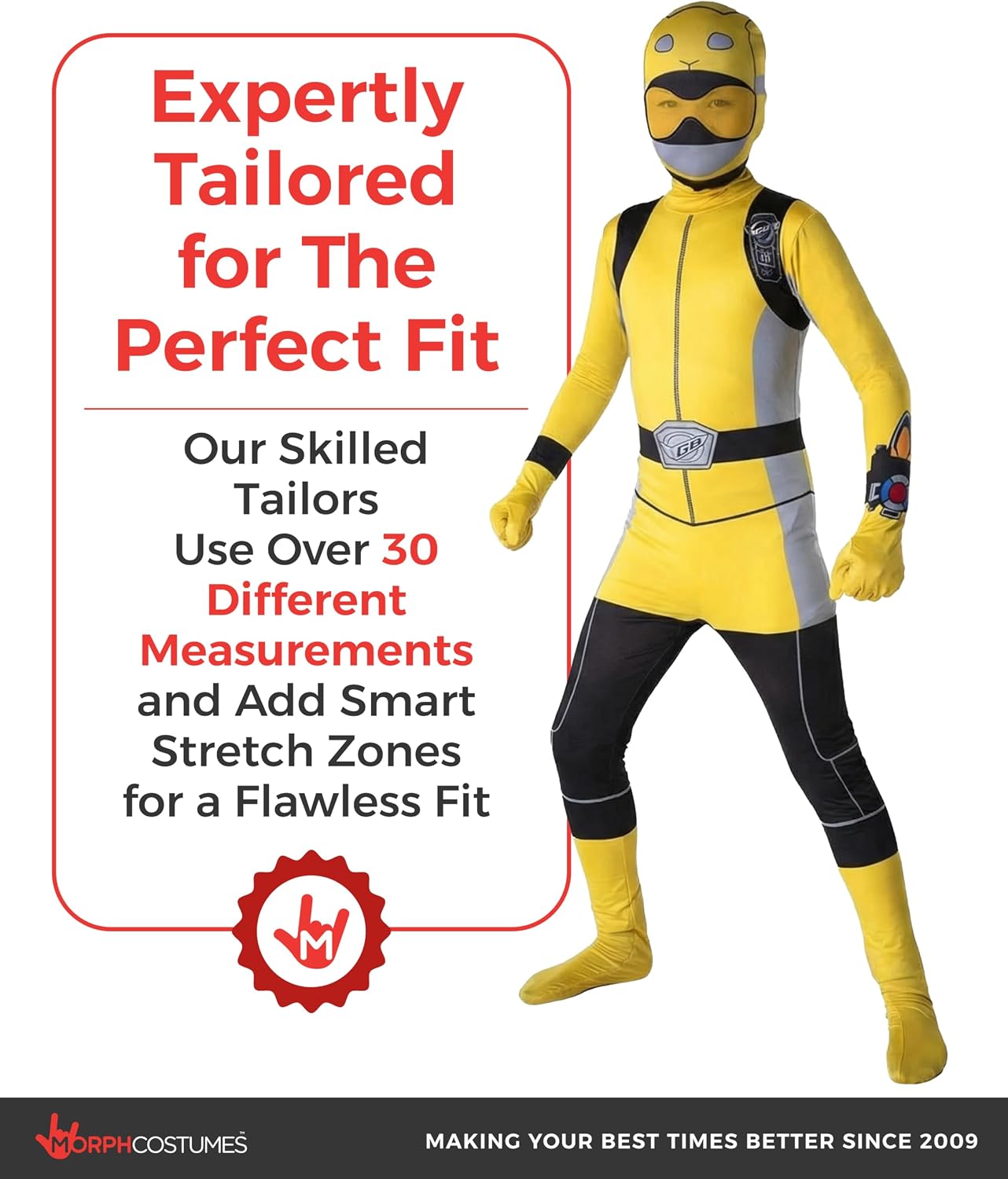 Morphsuits Yellow Power Ranger Costume For Kids, Power Rangers, Superhero Costume For Boys And Girls, Medium