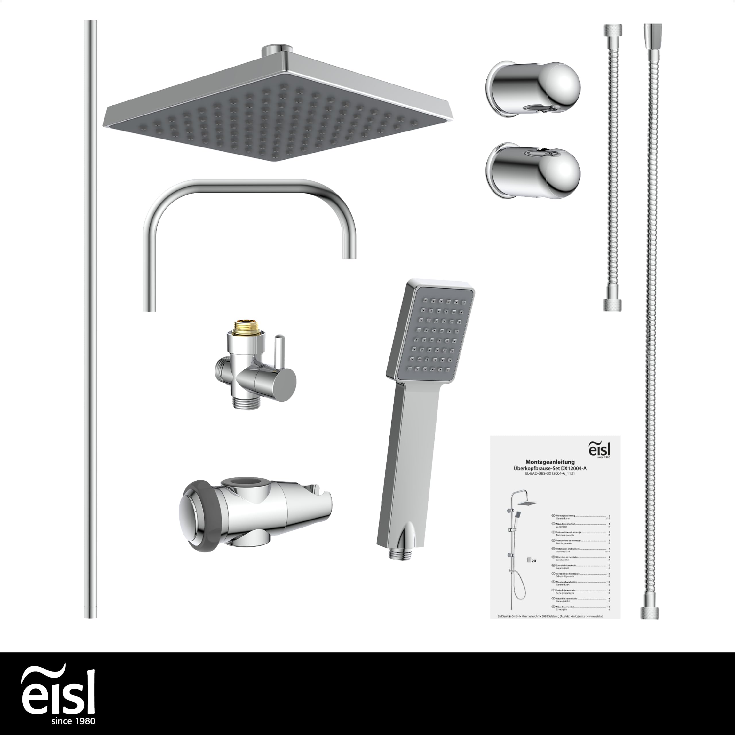 Zestaw prysznicowy EISL EASY ENERGY, system prysznicowy 2 w 1 z dużą głowicą prysznicową (170 x 170 mm) i główką prysznicową, głowica prysznicowa bez termostatu