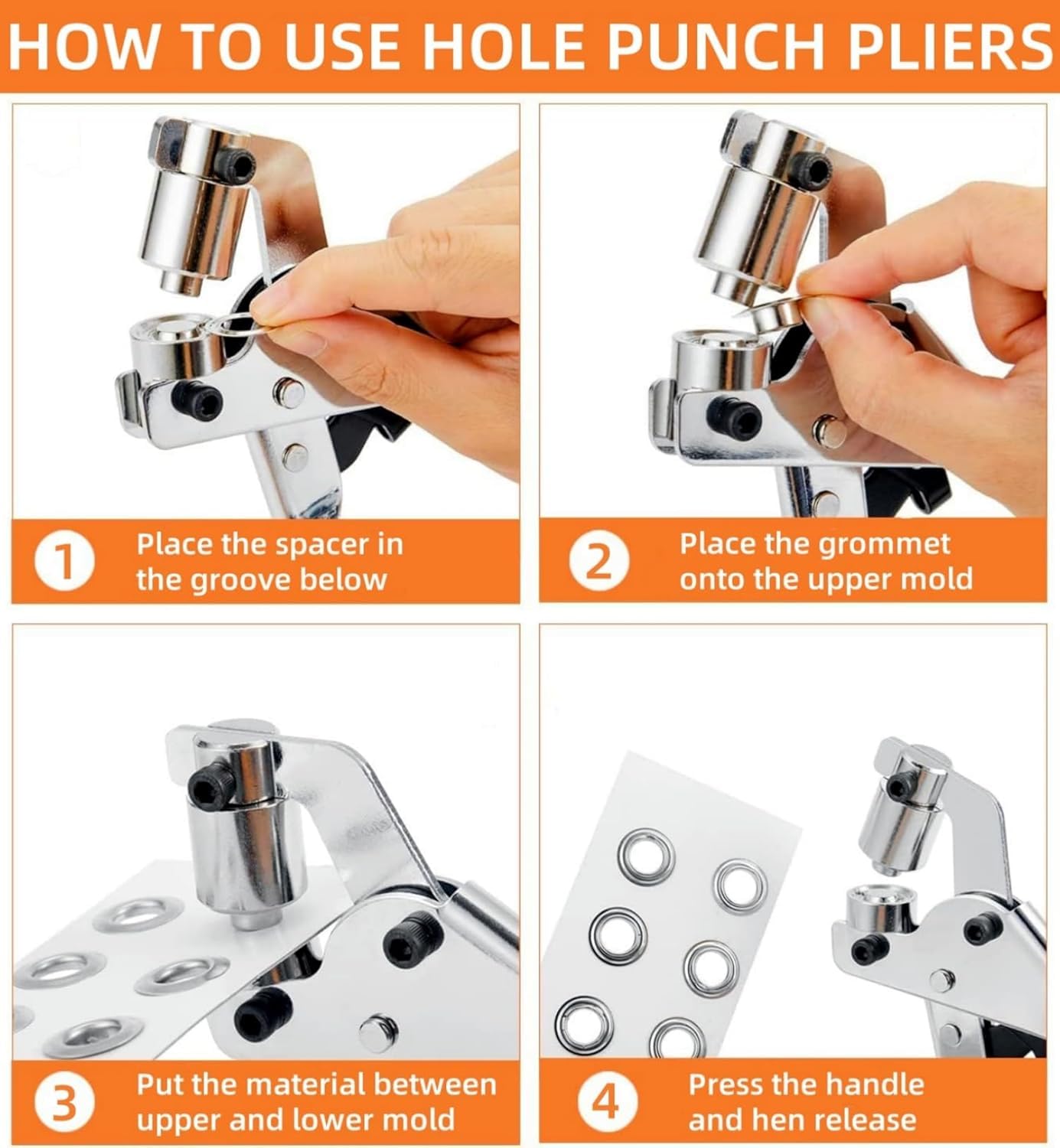 Kit d'outils pour œillets, 10 mm, pince à œillets en métal, outil de perforation pour bâches en cuir, sacs en papier, PVC, avec 300 œillets en aluminium