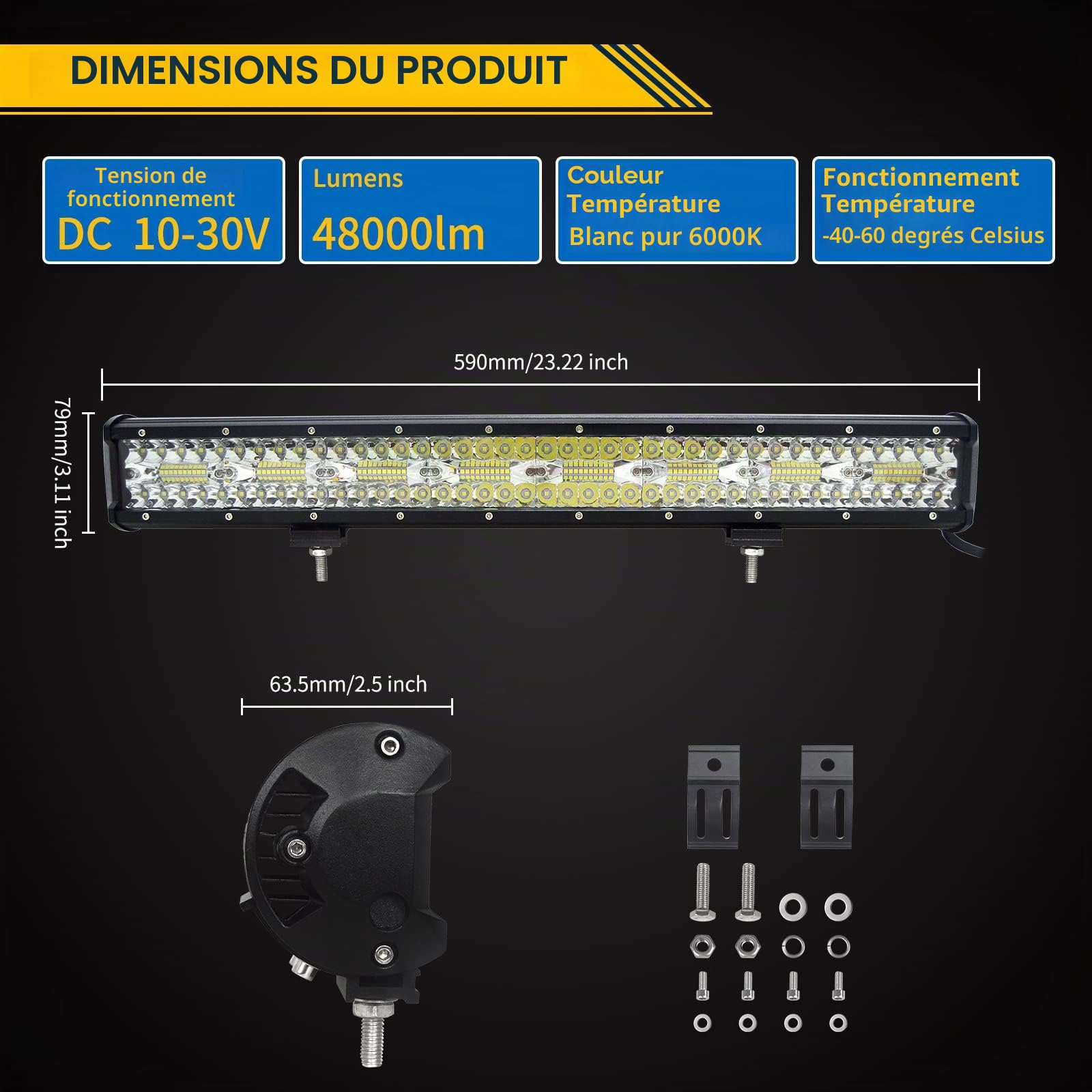 AUXTINGS 23 Pouces 57 cm 480W LED Barre d'éclairage avec 12V stroboscopique Faisceau de câblage kit,3 rangées Spot et Inondation Barre Lumineuse pour Offroad Véhicules Voiture camions SUV 4x4,6003K