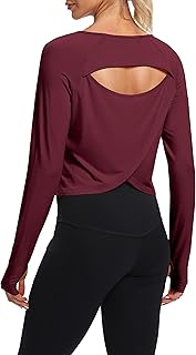 Long Sleeve Workout Running Shirts Athletic Yoga Gym Crop Tops for Women