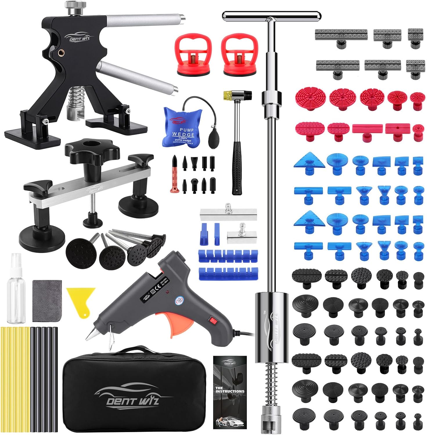 Car Dent Repair Kit - Slide Hammer, Glue Gun Dent Puller, Adjustable Bridge Puller, Suction Cup for Big and Small Auto Body Paintless Dent Removal & Metal Surface Repair,Safe for Paint