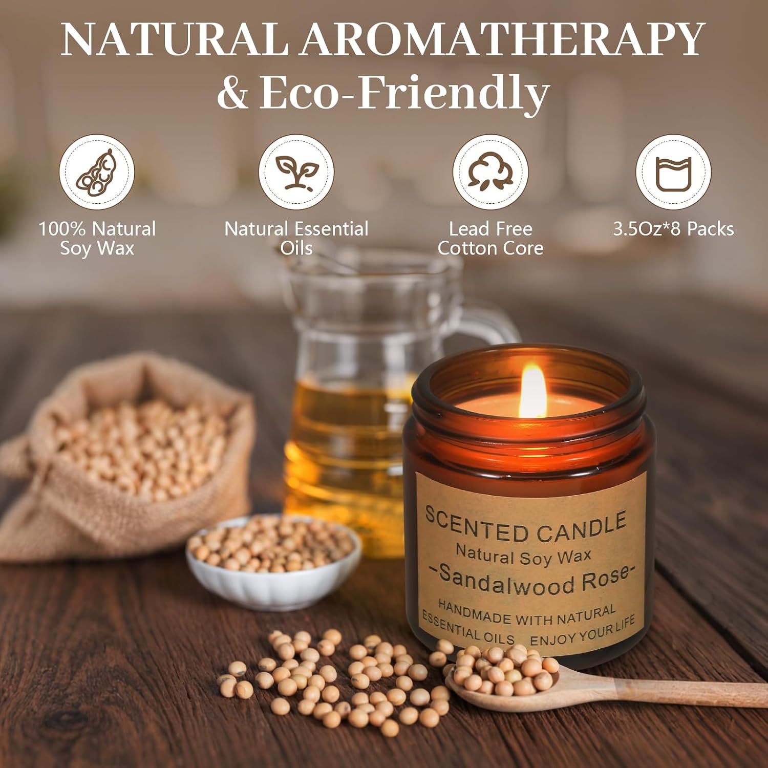 8 Pack Scented Candles, Natural Soy Wax with Elegant Packaging - Reassuring Gifts for Women and Men, Suitable for Valentine's Day, Mother's Day and Christmas