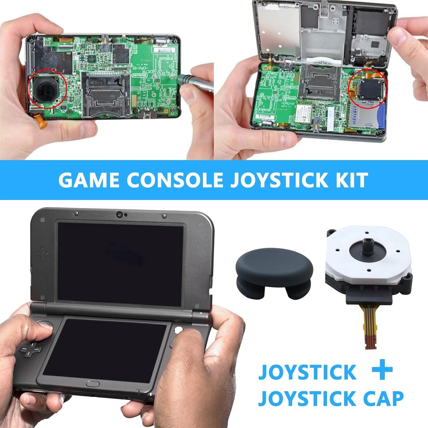 Controller Analog Joystick Thumbstick & Grey Grip Cap Replacement for Nintendo New 3DS/New 2DSXL/New 3DSXL