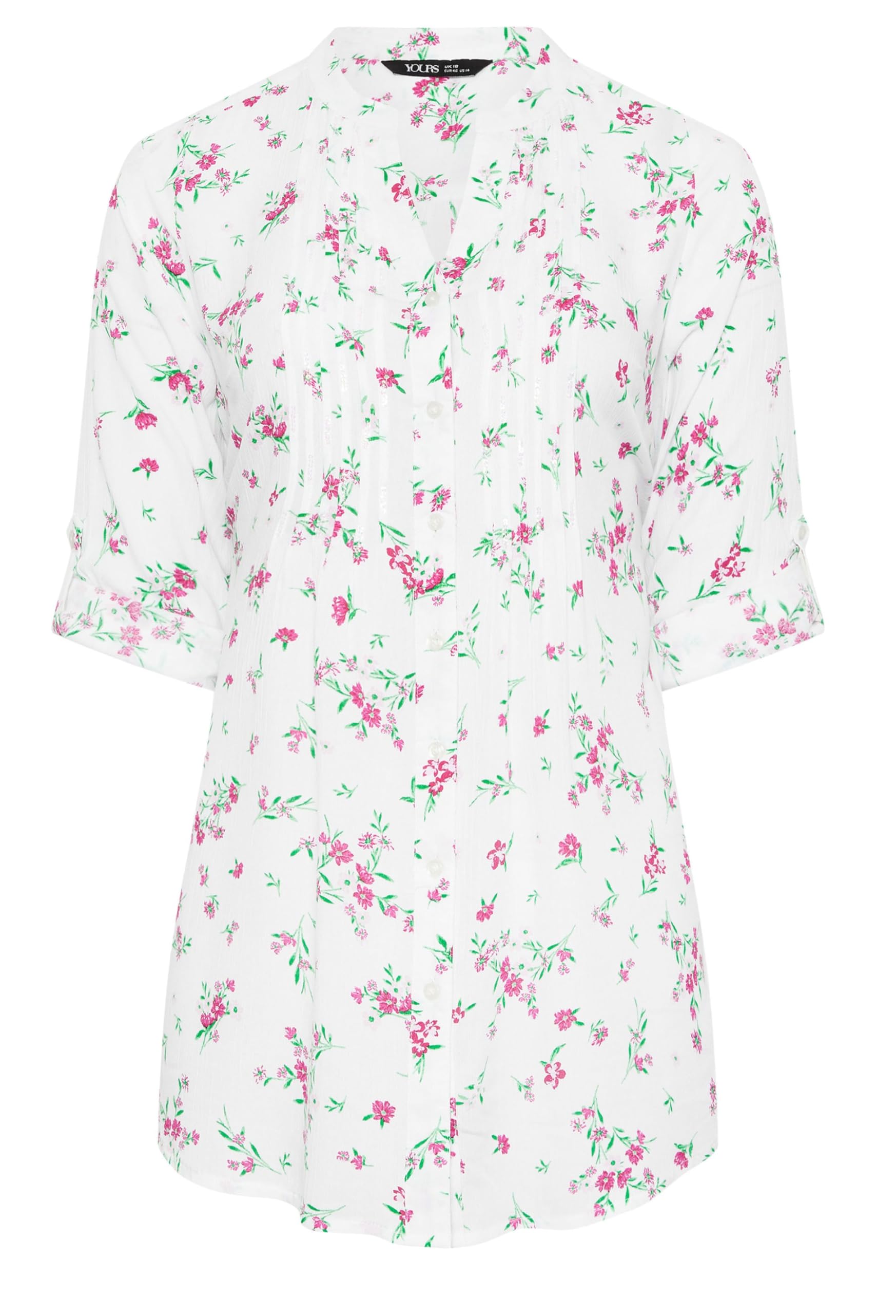 Yours Women's White Plus Floral Pintuck Blouse Size 14