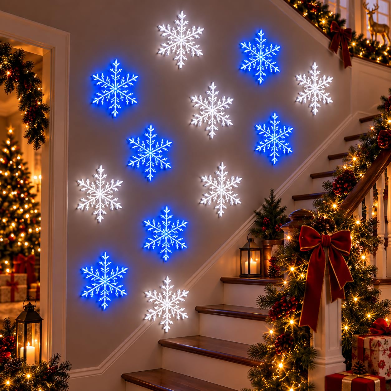 LED Snowflake Wall Lights, 3D Indoor Christmas Decorations 6Pcs (Mix_24Pcs)