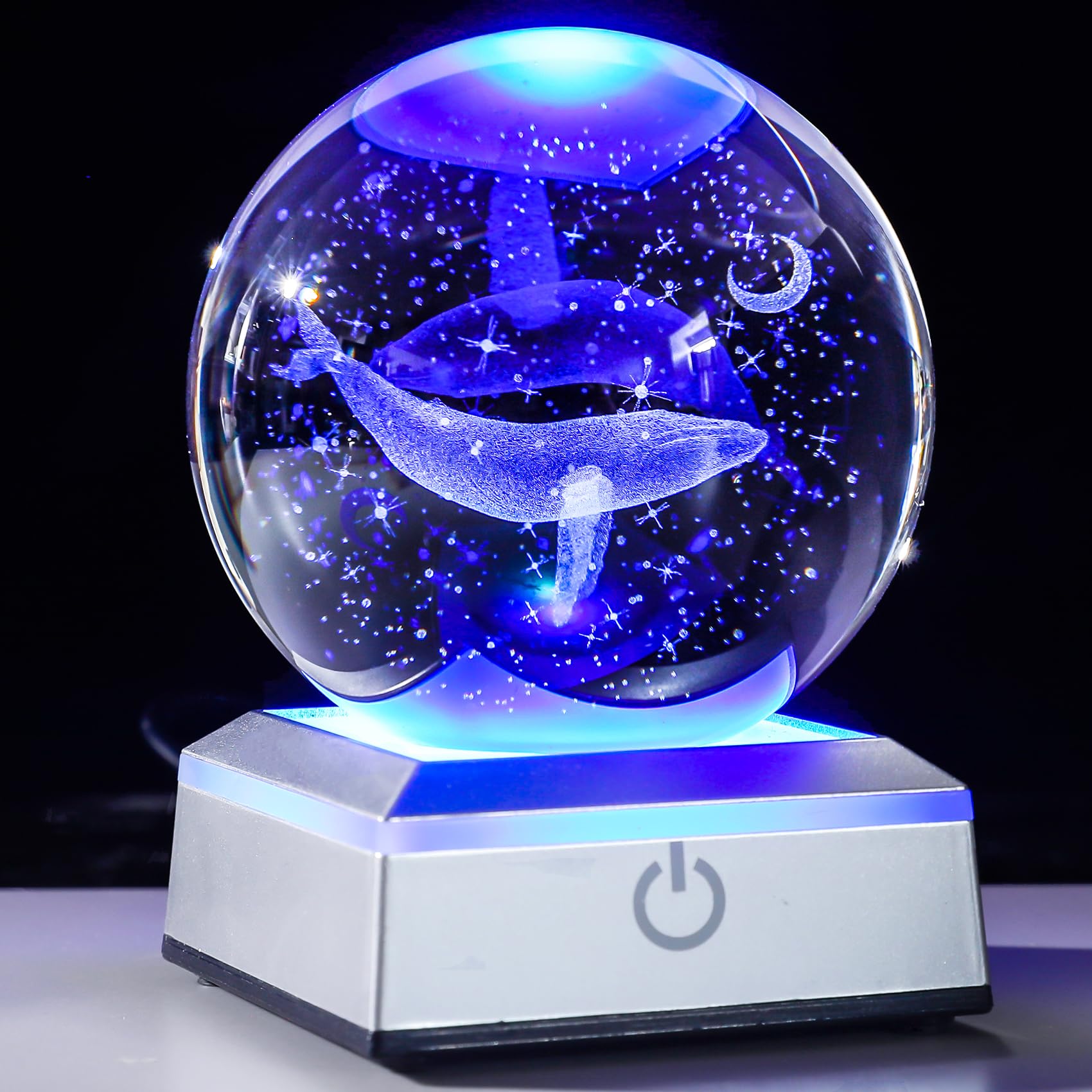 Boule de cristal baleine 3D lumineuse pour créer une ambiance zen dans le salon