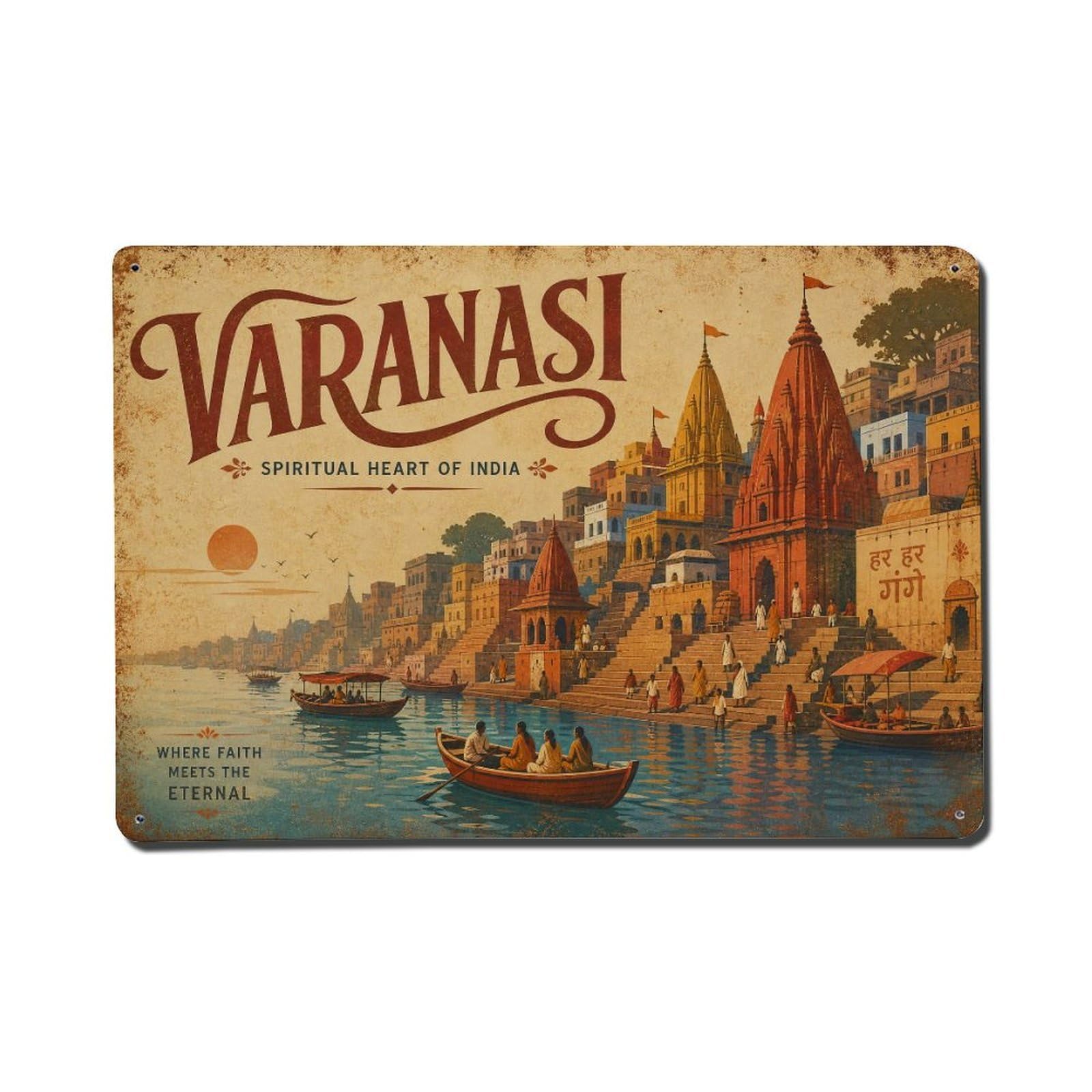 Huiyhb 8X12inch(20X30cm) Vintage Travel India Varanasi Metal Tin Sign