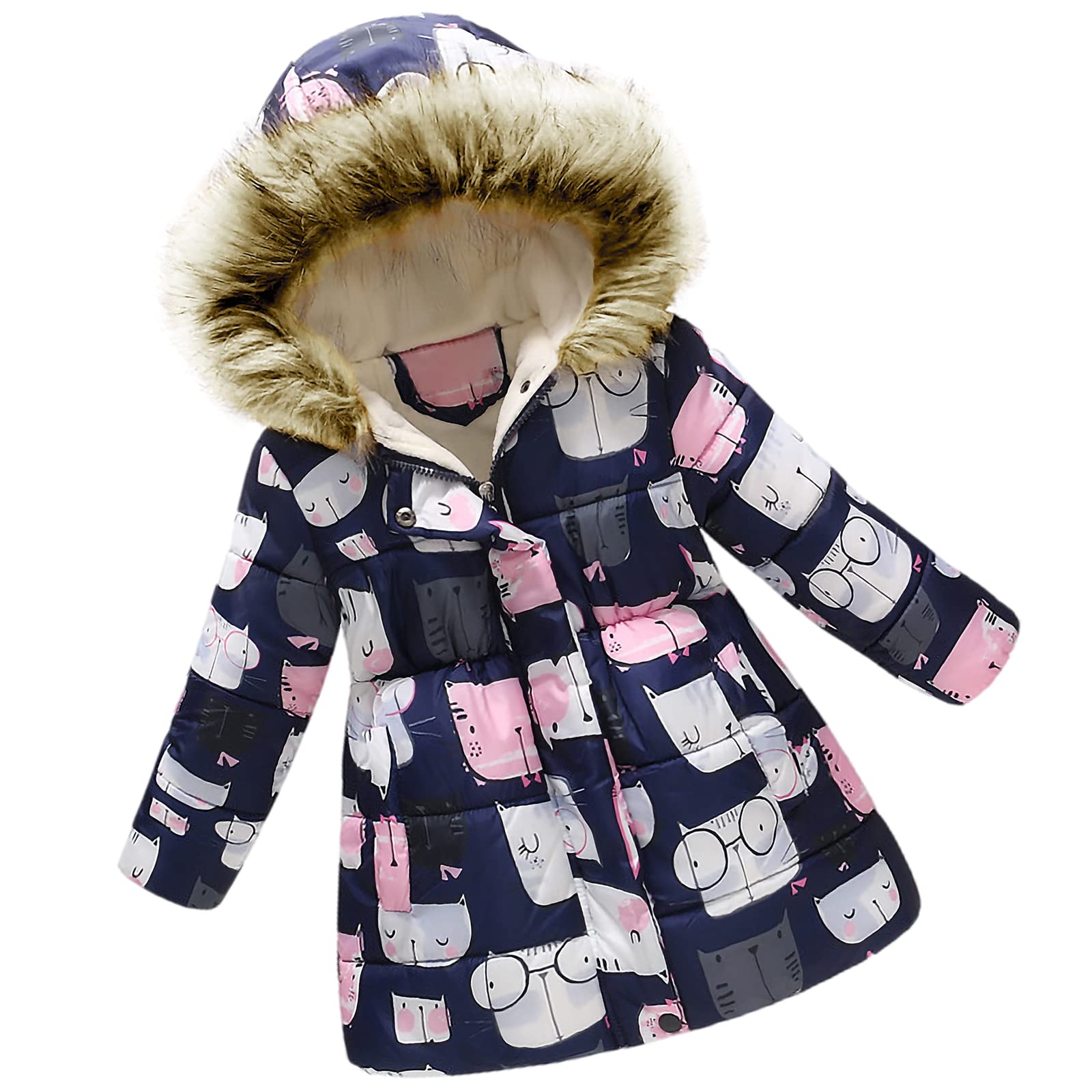 amropi Abrigos Niñas Floral Chaqueta con Pelo Capucha Bebe Invierno Caliente Ropa por 2-10 años