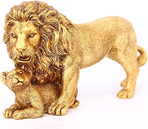 Miniatura 2 de Estatua decorativa de resina feng Shui León para madre e hijo de león, escultura de elefante, regalos para mujeres, dorado