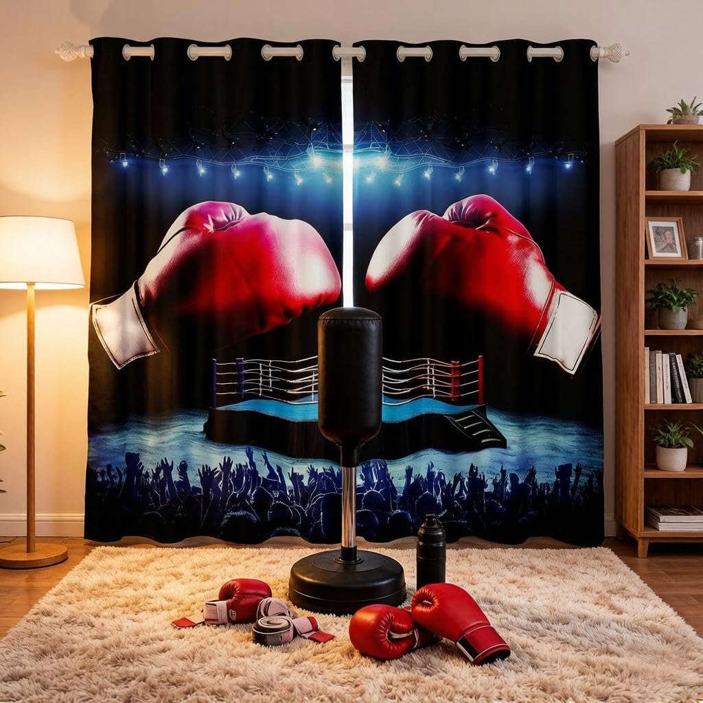 Cortinas de ventana de boxeo ideales para decorar el cuarto de un joven deportista de 46x54