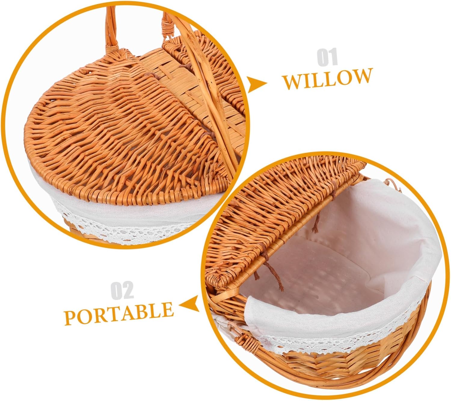 Yardwe Handwoven Willow Picnic Basket with Lid and Handles Durable Wicker Design for Outdoor Picnics Camping Anniversaries and Birthdays with Washable Lining