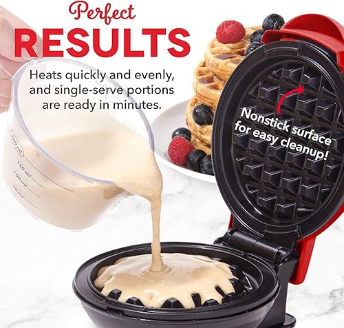 Miniatura 5 de Mini Maker - Máquina de gofres redonda, antiadherente, diseño compacto, plancha redonda con placas antiadherentes y mango fresco al tacto