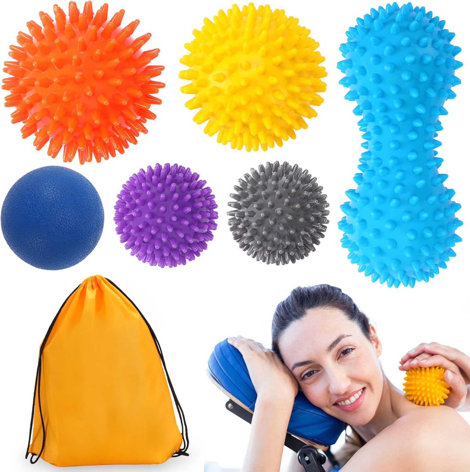 Massage Ball, SANNIX Spikey Ball Massage, Set of 6 for Pressure Reflex Therapy and Trigger Point