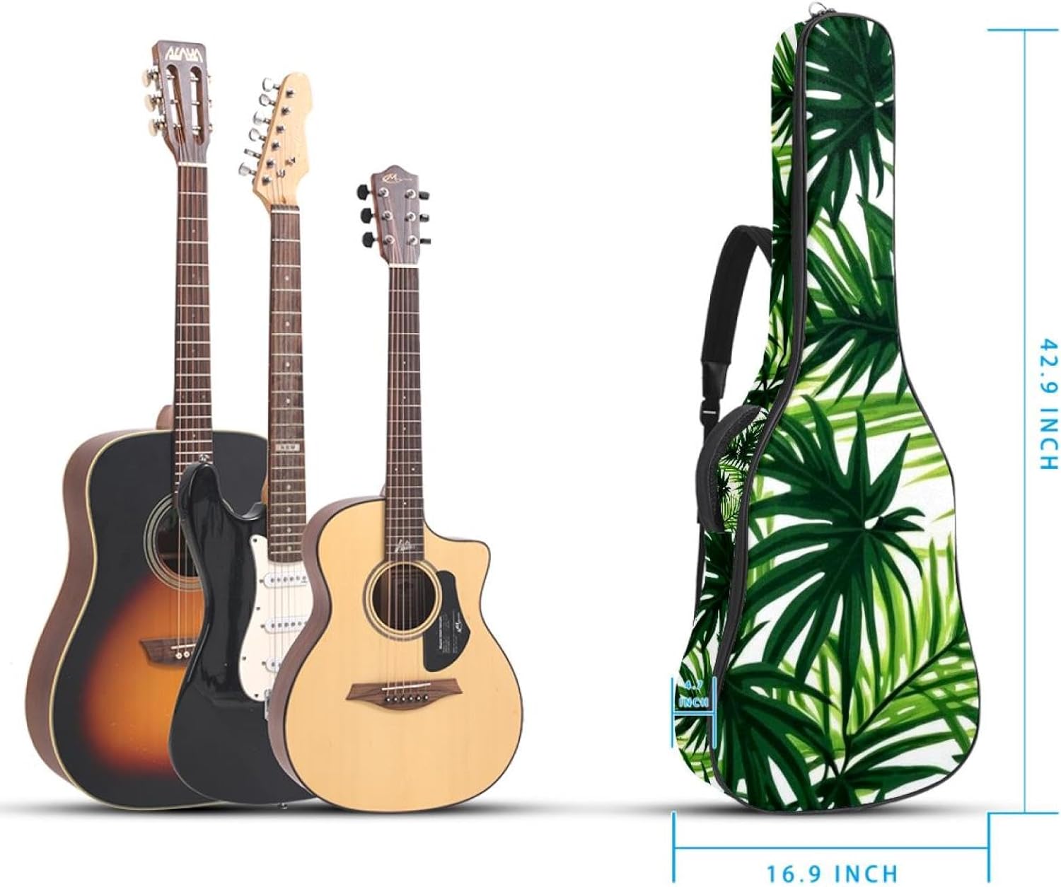 Leaf Guitar Bag 40 41 42 In 2 Pockets Guitar Case Waterproof Guitar Case Resistent Oxford Cloth 0.4 In Extra Thick Sponge Padded for Acoustic Guitar