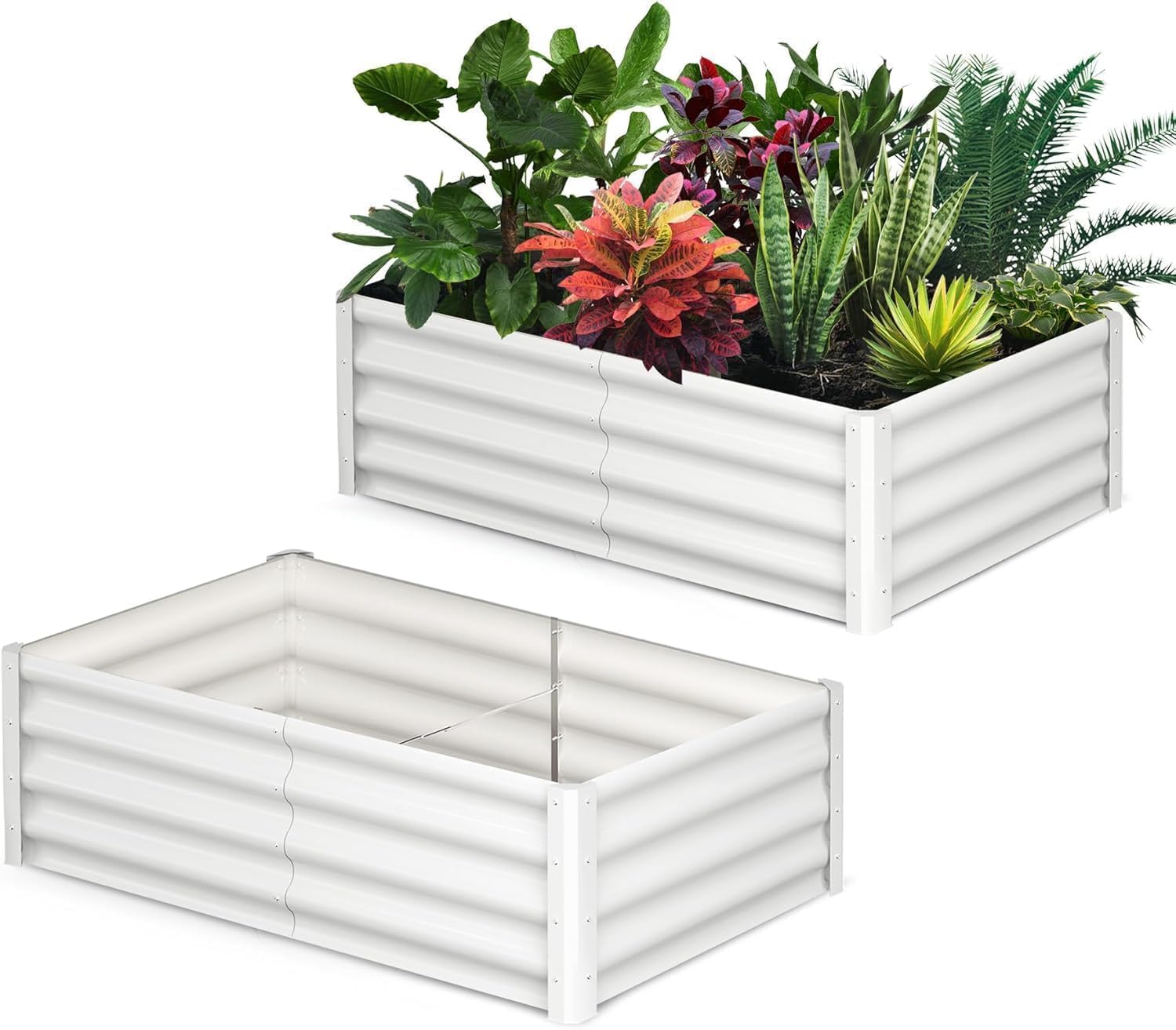 Aptliton White 2Pcs Galvanized Raised Garden Beds, 6X3x2ft Large Metal Planter Boxes With Open Bottom & Reinforced Support, Outdoor Raised Garden Planters For Vegetables Flowers Herbs Backyard Patio,