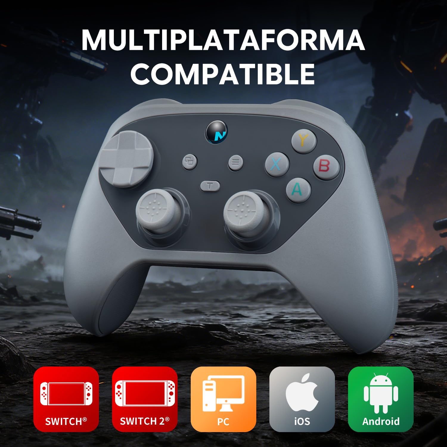 NITHO KARMA Mando Inalámbrico Compatible con Switch, Switch 2, PC, Android y iOS, Gamepad con Gatillos de Efecto Hall, Botones Traseros Programables, Giroscopio 6 Ejes, Vibración Dual y Turbo – Gris