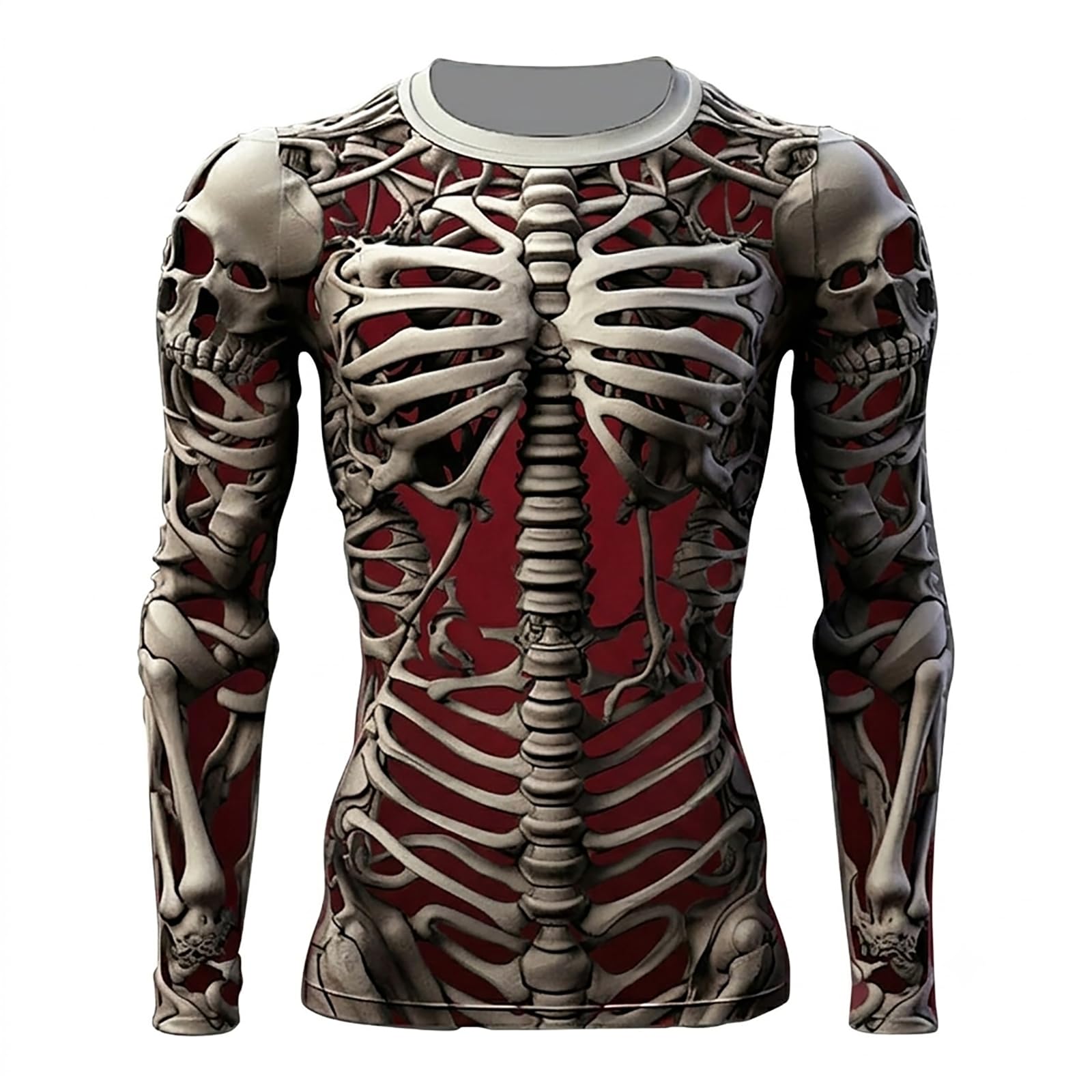 Mens Halloween Skeleton Shirts Crew Neck Long Sleeve 3D Print Graphic T Shirt Novelty Holiday Party Costumes Funny Pullover, Z05-Red, XL — image 1