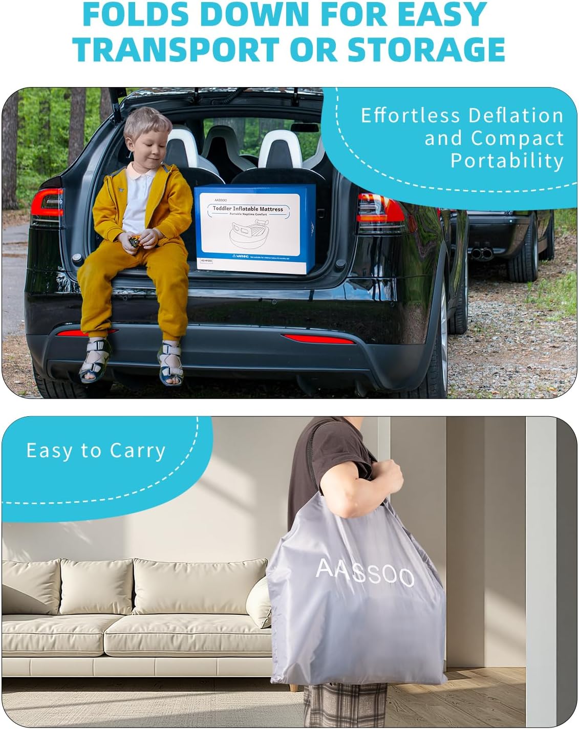 Inflatable Kids Travel Bed with Avocado Hugging Pillow, Lightweight Portable Raised Sides Racecar Toddler Air Mattress, Kids Blow Up Mattress for Home, Hotel, Camping Use, 300 lbs Max