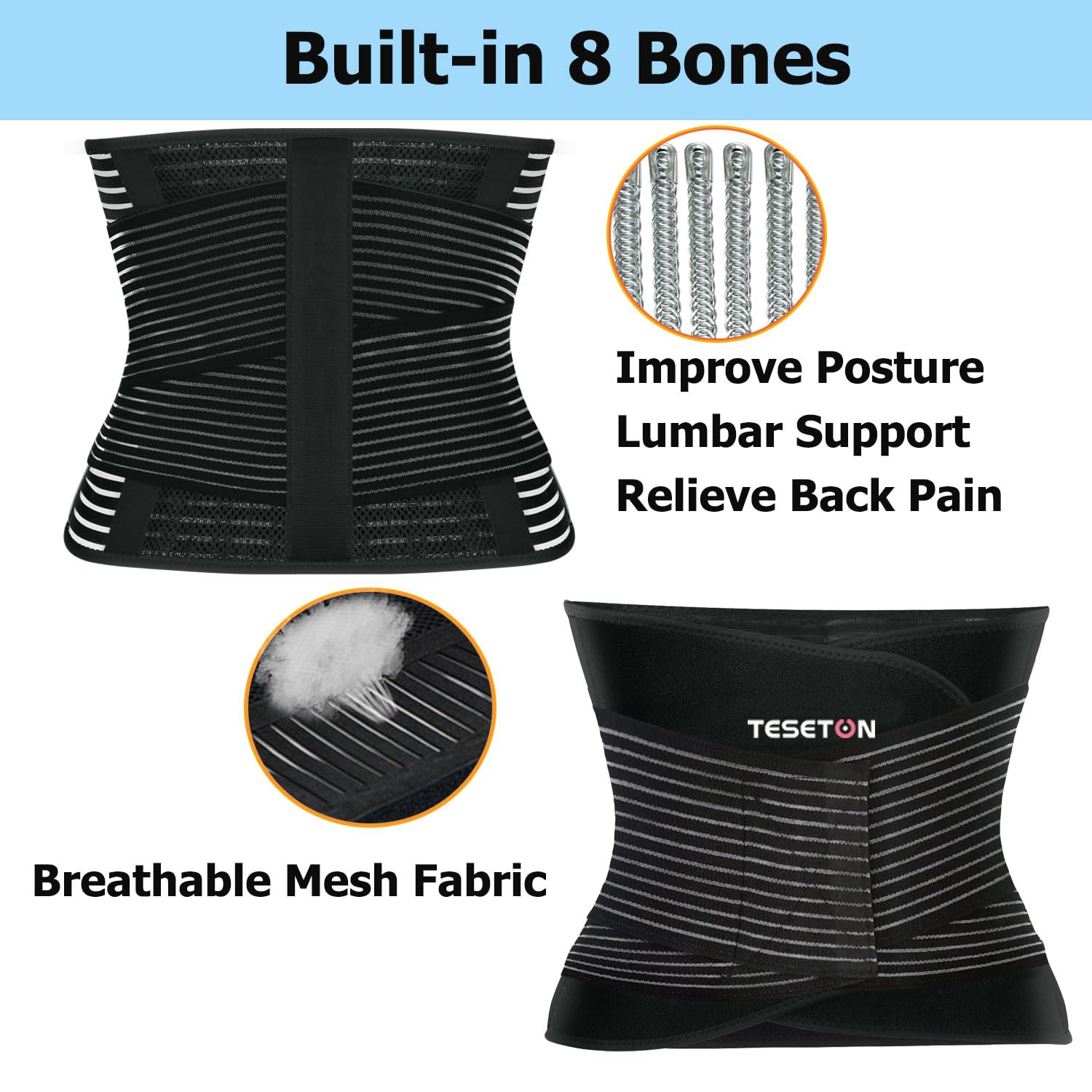 Back Brace for Men and Women, Back Support Belt Relief Lower Back Pain Herniated Disc, Sciatica, Scoliosis, Breathable Mesh, Lumbar Support Belt, Back Brace for Lifting at Work 02 Black-L - Image 4