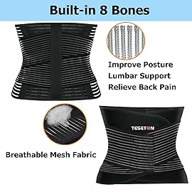 TESETON Back Brace for Men and Women, Support Belt Relief Lower Back Pain Herniated Disc, Sciatica, Scoliosis, Breathable Mesh, Lumbar Support Belt with 8 reinforced Bones 02 Black-S