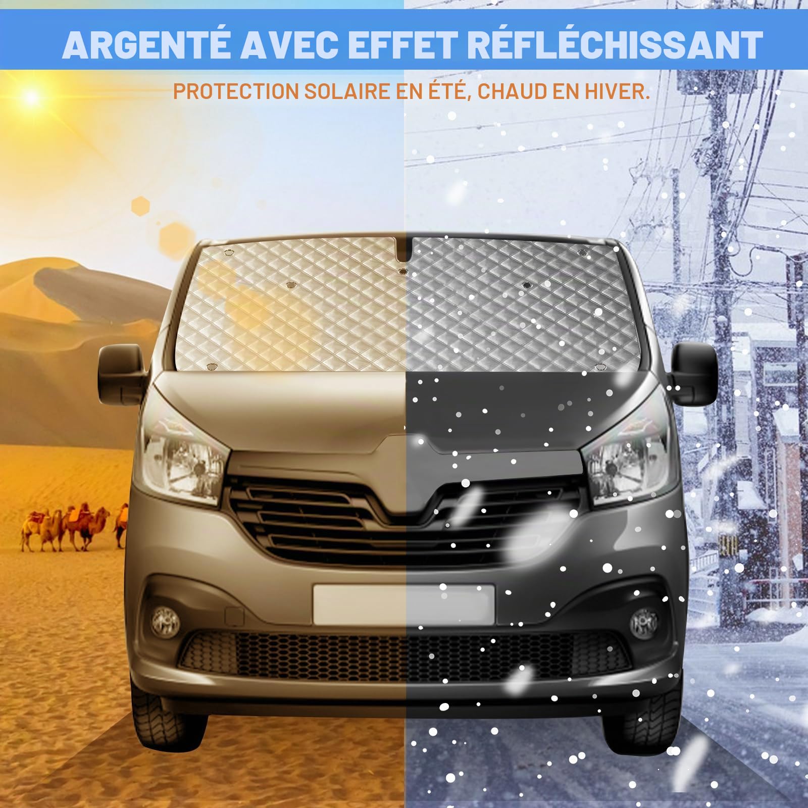 Kit de 3 stores thermiques luxueux pliants pour Renault Trafic 2015-2024 - Protection solaire d’été anti-UV et écran d’isolation d’hiver pour Vivaro NV300