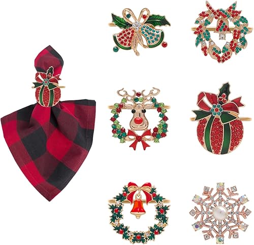 Servilleteros de Navidad, paquete de 6 servilleteros para mesa de comedor, decoración de mesa de metal para el hogar, decoración de Navidad, fiestas