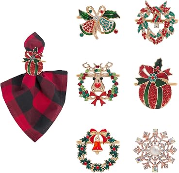 Christmas Napkin Rings, 6 Pack Napkin Ring Holders for Dining Table Metal Home Table Decor for Christmas Winter Holiday Party Decoration, and Hotel Christmas Table Setting-Wedding Reception. 6 Pack