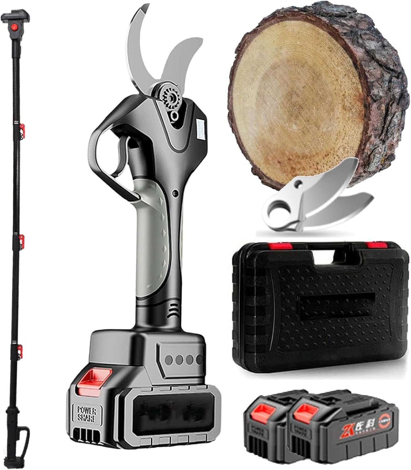 Tree Pruner Electric With 7-Foot Extension Pole - Cordless Pruning Shears, Digital LCD Screen, 50mm Cutting Capacity For Gardening & Tree Care(2 Battery)