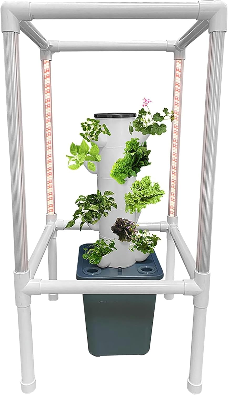 XENITE Tower Garden Hydroponics Growing System,15-Plant Indoor Vertical Garden with Led Timing Grow Light,Nursery Germination Kit Including Water Level,Water Tank