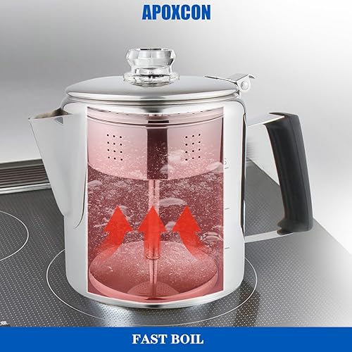 Miniatura 7 de Percolador de café multiusos con perilla de vidrio resistente al calor y mango de gel de sílice azul, cafetera de acero inoxidable para cocina de