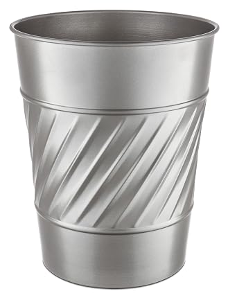 Monarch Abode Metal Bathroom Trash Can Waste Basket for Bedroom, Office Desk, Dorm, Handcrafted Wave Embossed, Durable Decorative Pewter Small Trash Can Bathroom Garbage Bin Wastebasket