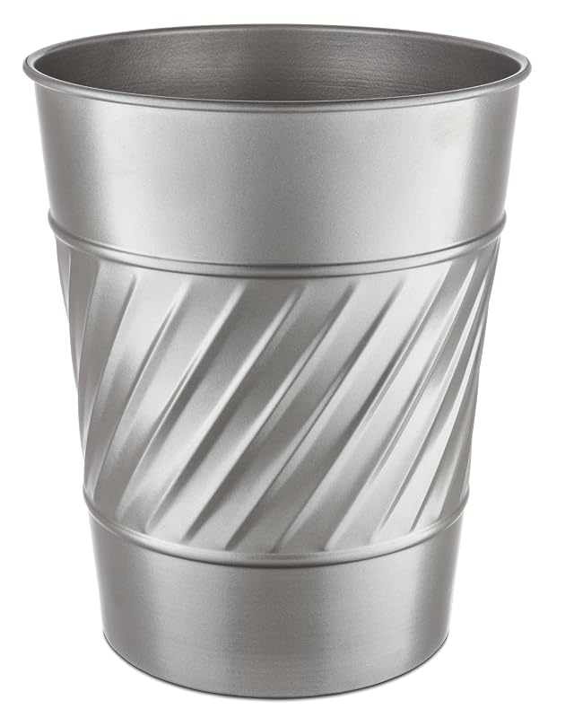 Monarch Abode Metal Bathroom Trash Can Waste Basket for Bedroom Office Desk Dorm Handcrafted Wave Embossed Durable Decorative