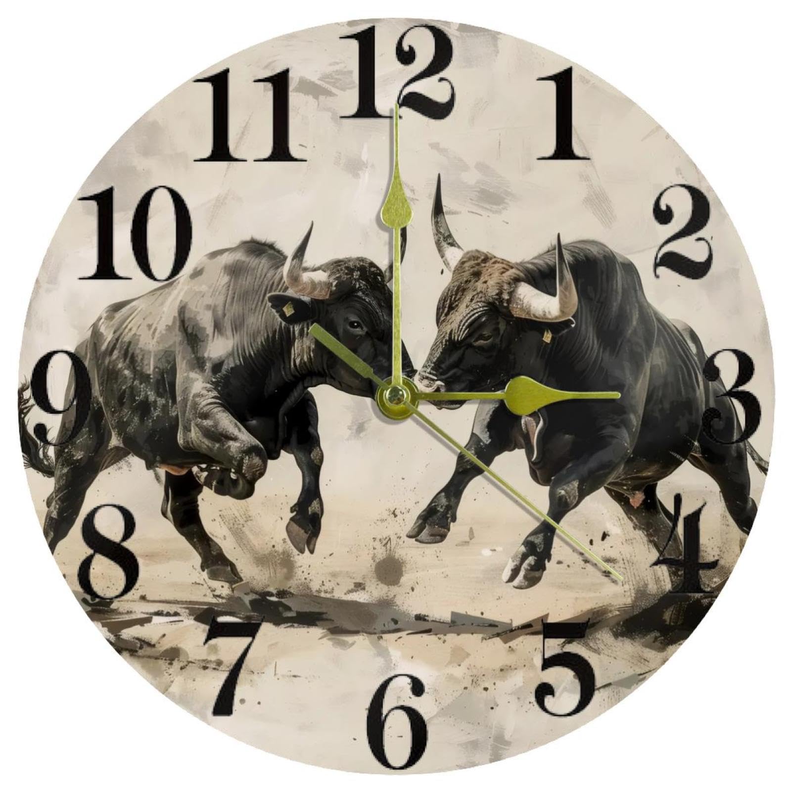 Horloge murale silencieuse Bull in Fight pour éliminer le bruit du tic-tac au bureau