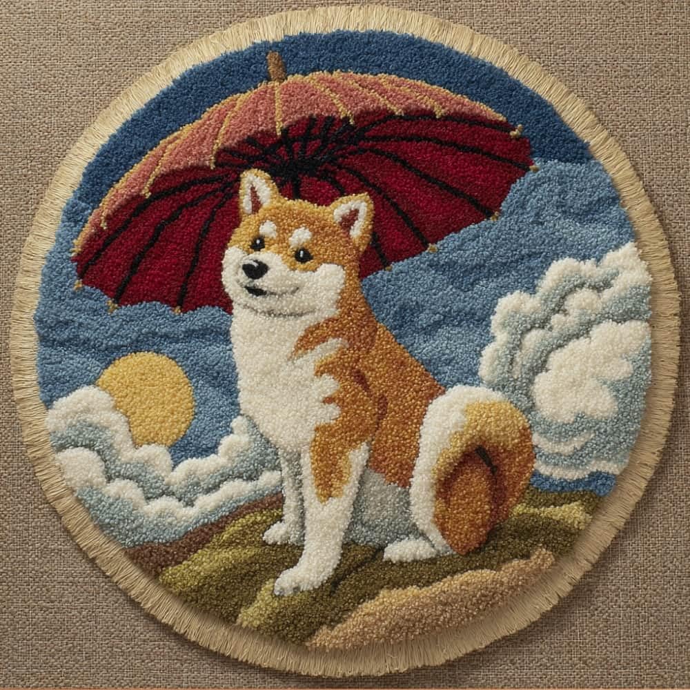 WallustrioaW Round Latch Hook Rug Kits Dog for Adults and Starter 50 * 50Cm