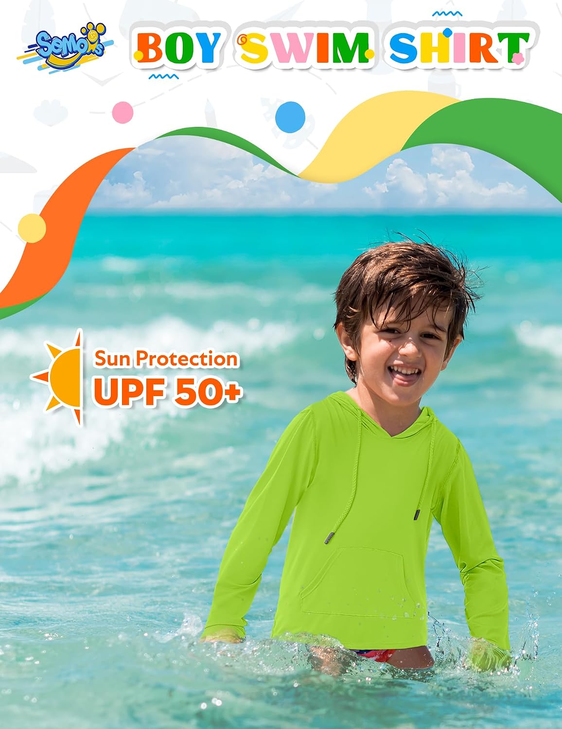 Boys Hoodie Rash Guard Long Sleeve Swim Shirts Toddler Kids UPF 50+ Sun Protection SPF Fishing Water Beach Surfing Shirts with Pocket Apple Green 5t