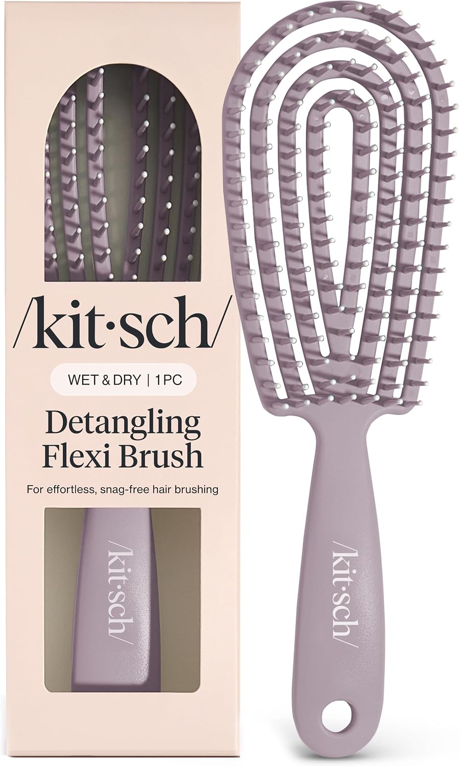 Kitsch Flexi Flow Detangler Brush, Hair Brushes For Women - Soft Violet | Brush Detangler for Women, Men & Kids, Curly Hair Brush w/ Bendable Frame, Bounce Curl Defining Brush for Wet or Dry Strands