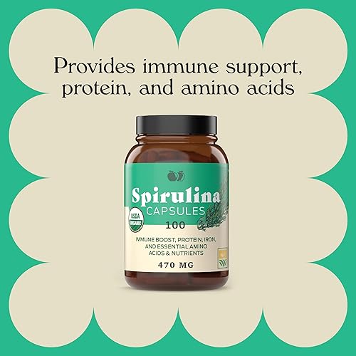 Miniatura 5 de Cápsulas de polvo de espirulina verde azul hawaiano pura, cápsulas de 470 mg, 100 píldoras, sin OMG, naturales