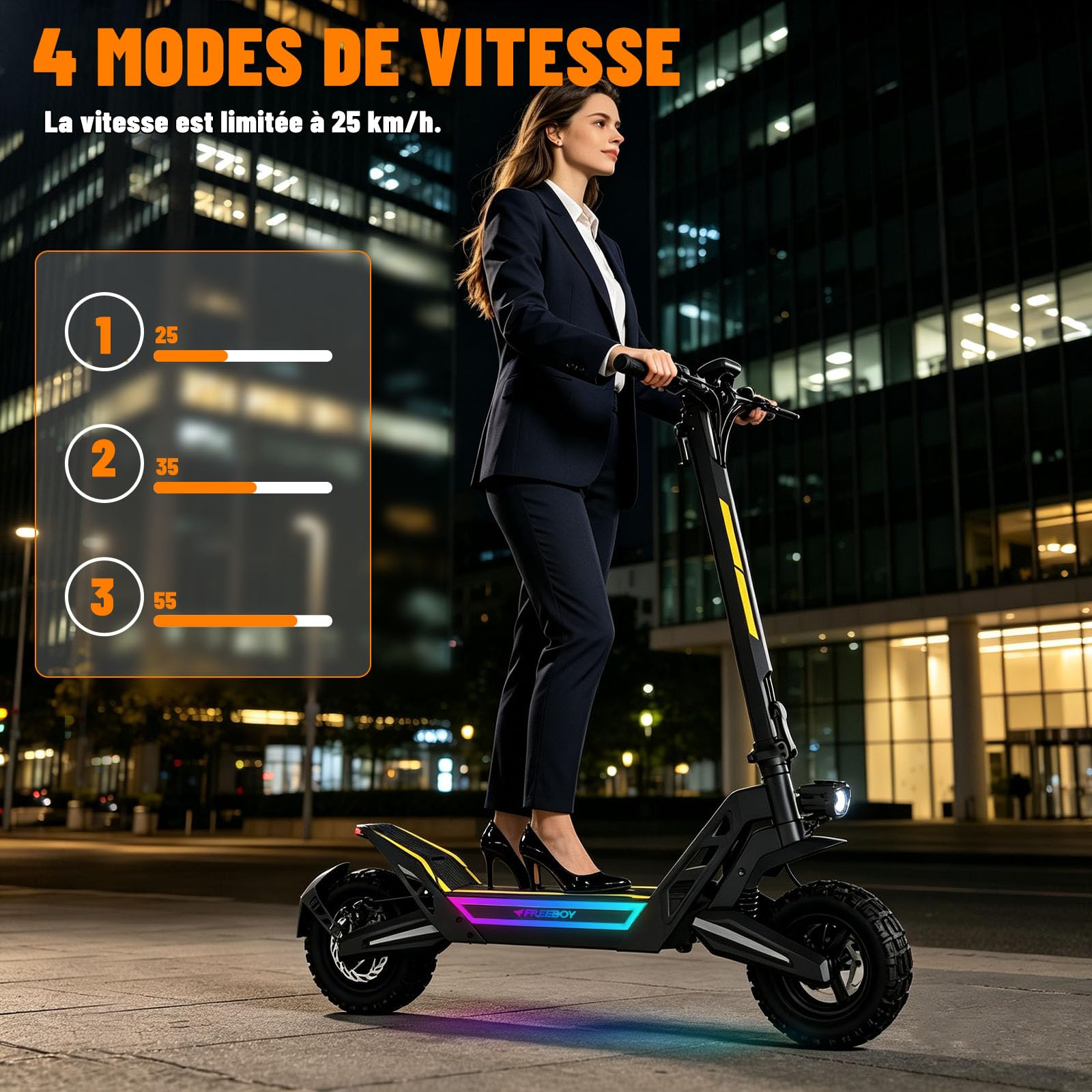 Trottinette Électrique Adulte 1200W - 11" Tout Terrain Trotinette Electrique Pliable Autonomie 55KM,Batterie 48V 18.2Ah Escooter Double Suspension Double Frein Scooter Charge 120kg