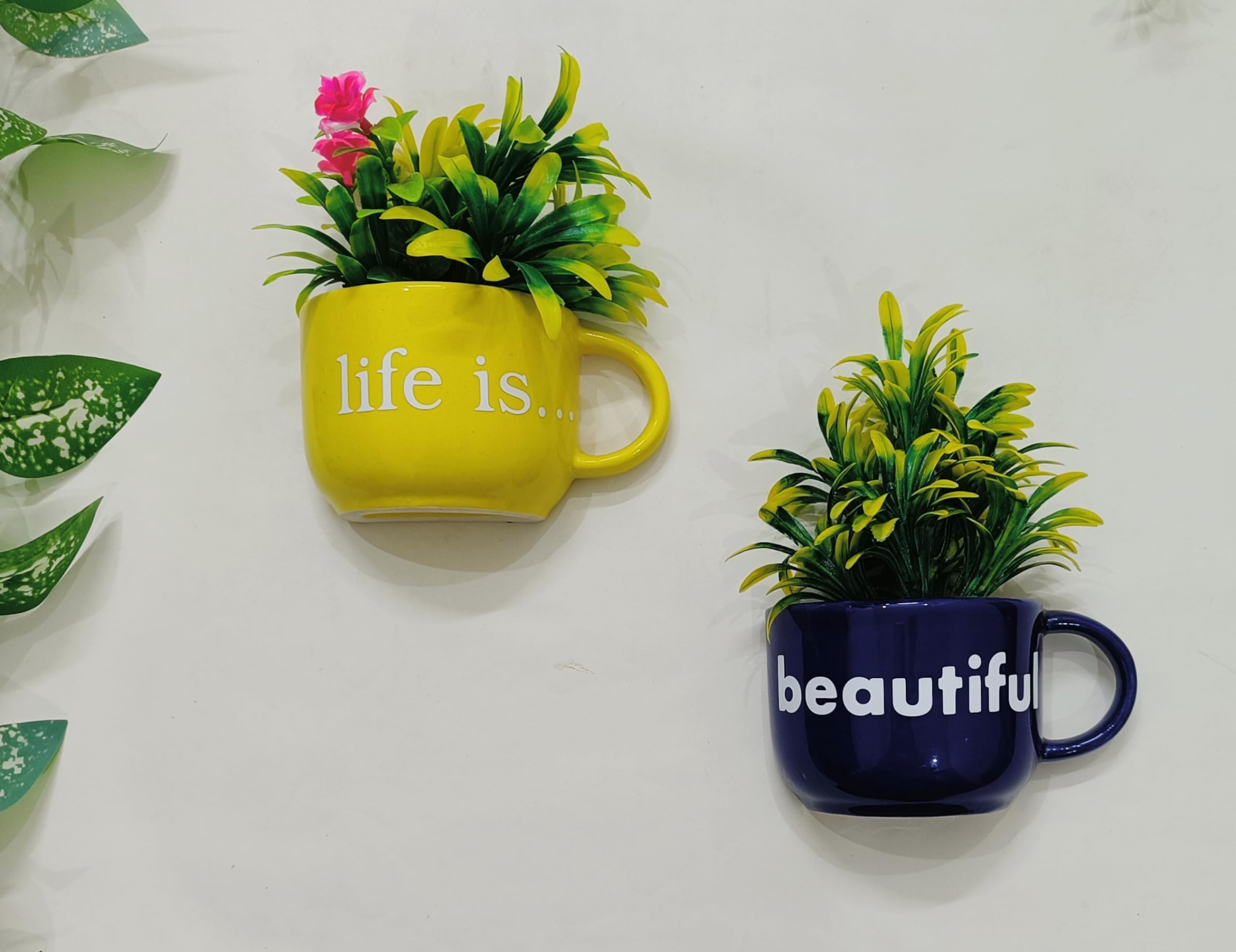 THE VINTAGE ARTEFACTS Ceramic Wall Half Cup Planter Set of Two. | Life is Beautiful | (B0CP475YNB) Amazon Price History, Amazon Price Tracker