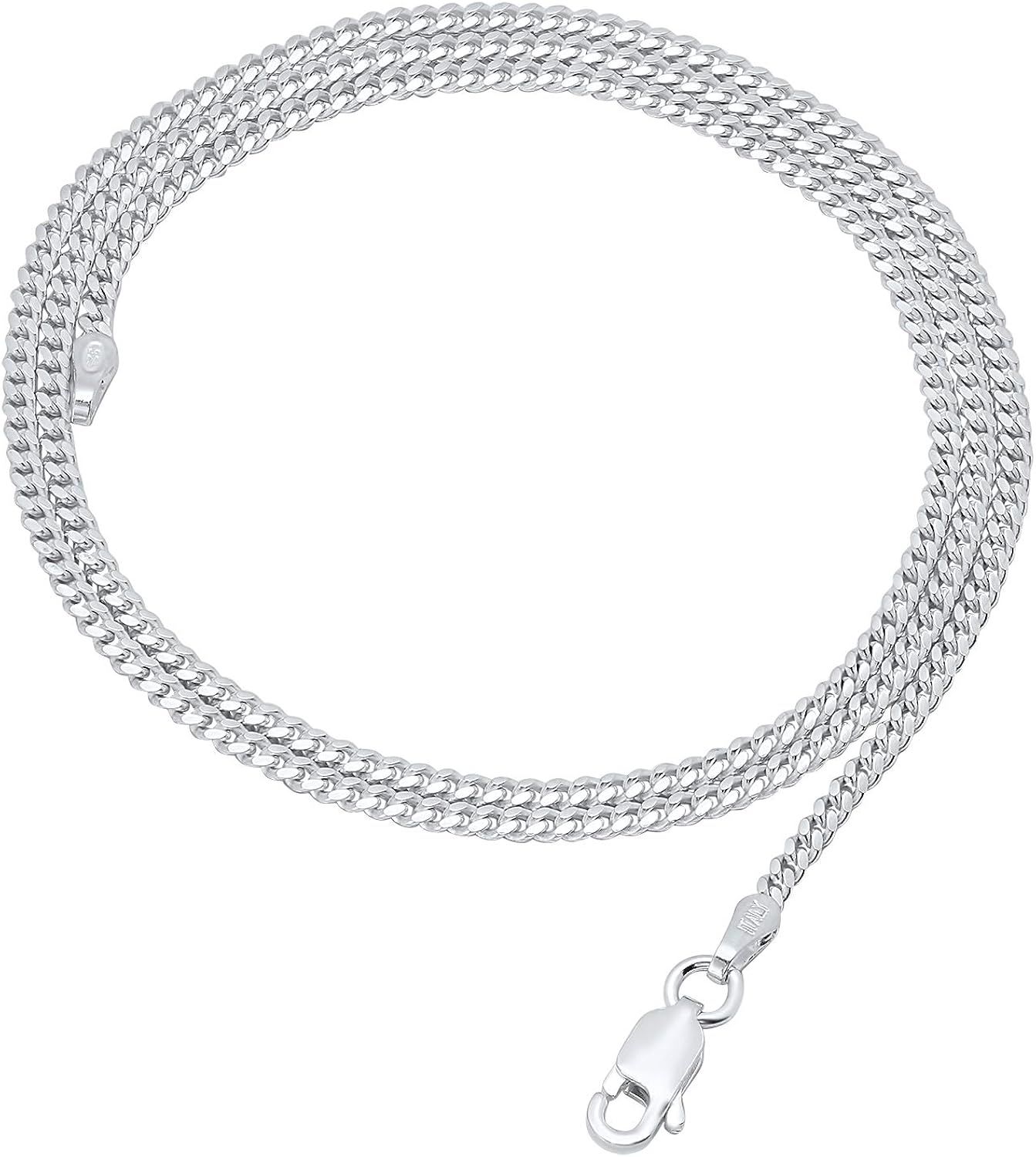 Vista 4 de Collar o pulsera de cadena de eslabones cubanos planos de plata de ley 925 de alto pulido (sin níquel), 7 pies - 40 pies