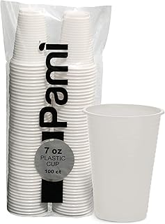 PAMI Colorful 7oz Plastic Party Cups [Pack of 100] - Disposable Drinking Glasses Bulk- BPA-Free Colored Cups For Iced Tea, Jello, Punch, Cocktails, Shots & Cold Drinks- Throw-Away White Plastic Cups