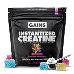 Gains in Bulk Instantized Creatine Monohydrate for Women and Men, Soluble Pre Workout Powder, Supports Muscle Building, Strength and Performance, Bodybuilding Supplements, Sour Gummy, 30 Servings